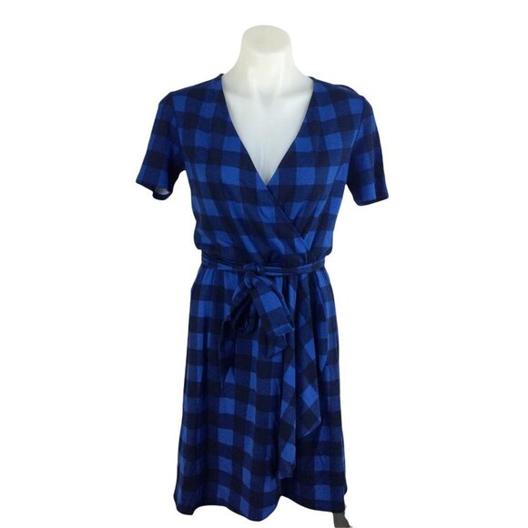 Draper James Buffalo Plaid Wrap Dress Womens Nassau Navy Size XS NWT - Picture 1 of 10